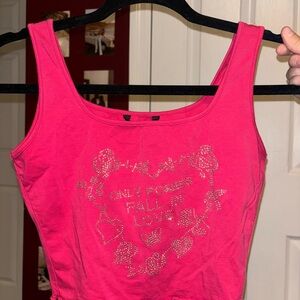 Women's Pink Rhinestone Tank Top “Only Posers Fall In Love”